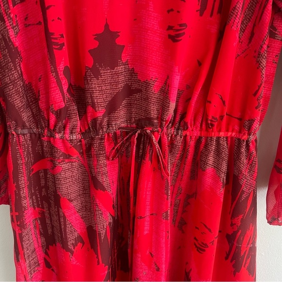 Adrianna Papell Women's Drawstring Waist Red Abstract Midi Dress Size 12 - Picture 5 of 12